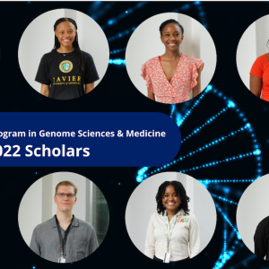 2 by 4 grid of headshots; summer scholars in genome science and medicine 2022 scholars