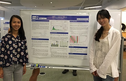 students stand by research poster