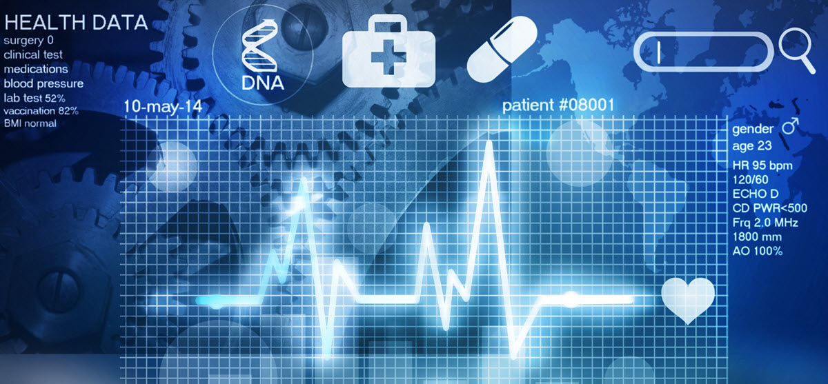 health data, medical symbols, heart beat