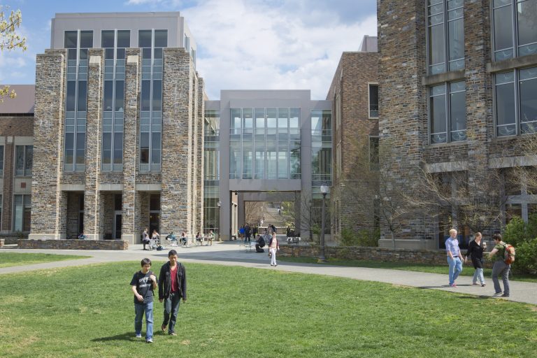 students walking on Duke campus