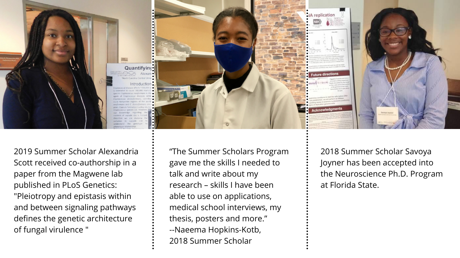 three summer scholars quote their top successes - text version available below