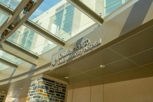 Duke Health- Duke University Hospital entrance and sign