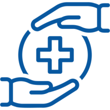 Icon: hands cupping a blue cross